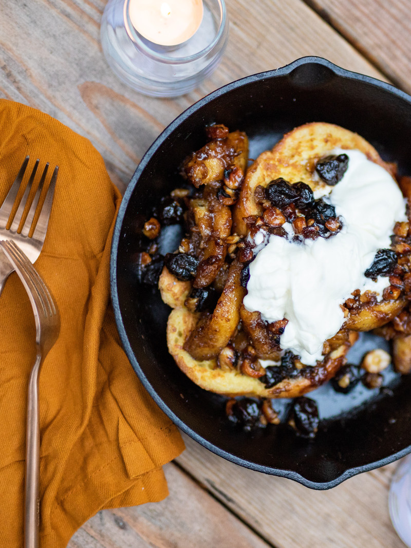 <h1>Campfire Hazelnut Cherry Bananas Foster with French Toast and Whipped Cream</h1>