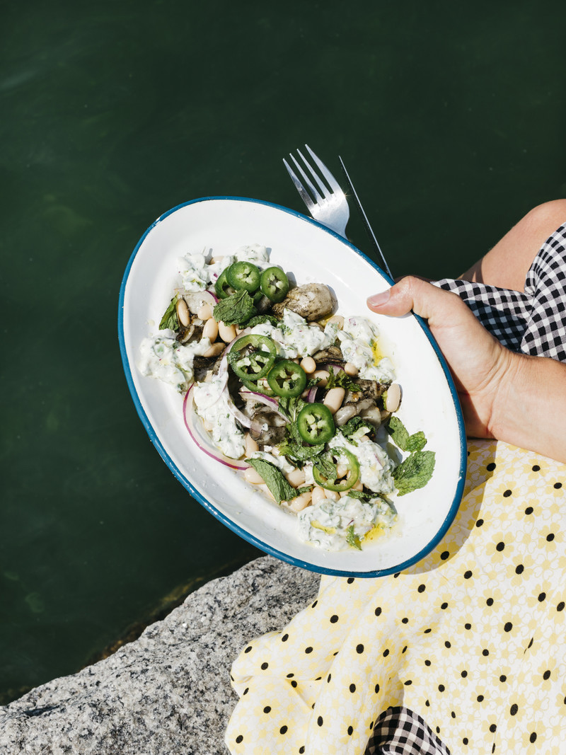 Squid and Bean Salad with Cilantro Cream