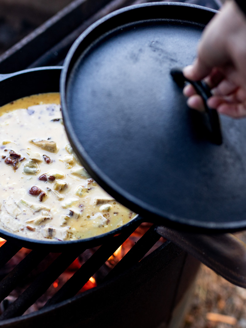 <h1>Campfire Bacon Artichoke Frittata</h1>
